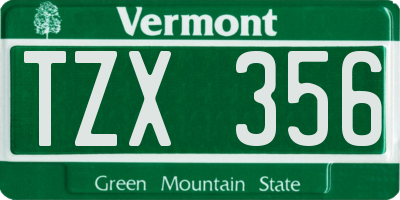 VT license plate TZX356