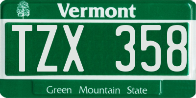 VT license plate TZX358