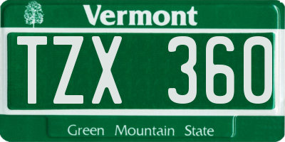 VT license plate TZX360
