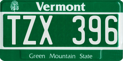 VT license plate TZX396