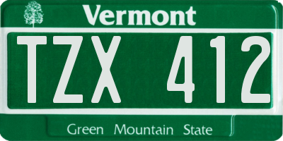 VT license plate TZX412