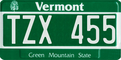 VT license plate TZX455