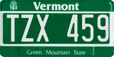 VT license plate TZX459