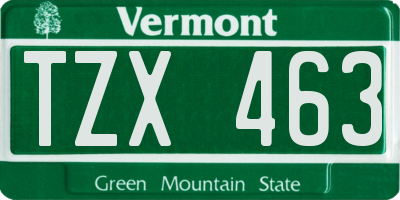 VT license plate TZX463