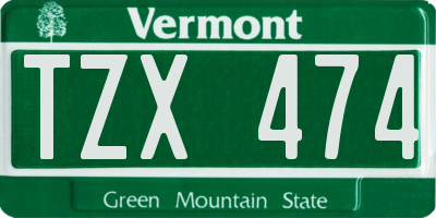 VT license plate TZX474