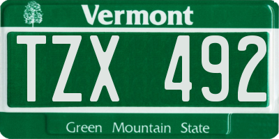 VT license plate TZX492