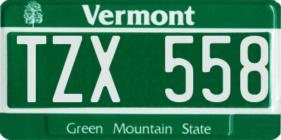 VT license plate TZX558