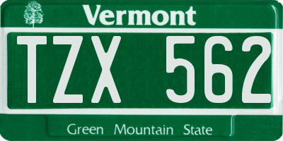 VT license plate TZX562