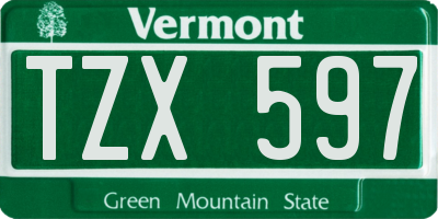 VT license plate TZX597