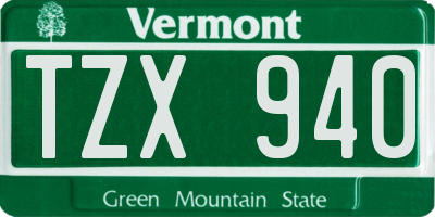 VT license plate TZX940