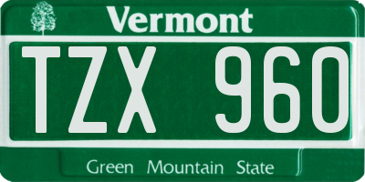 VT license plate TZX960