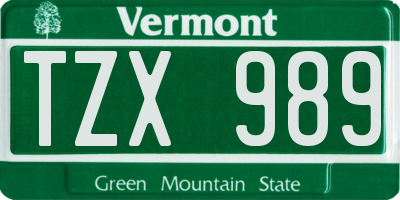 VT license plate TZX989