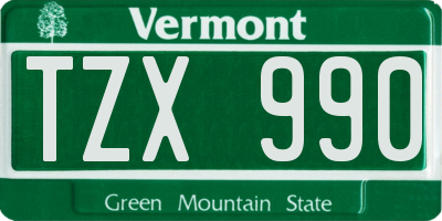VT license plate TZX990
