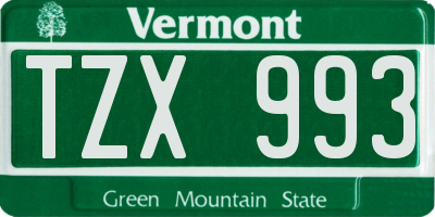 VT license plate TZX993