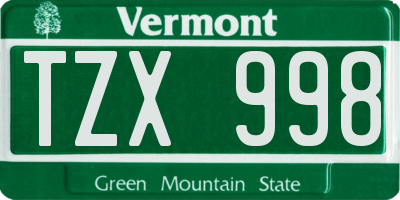 VT license plate TZX998
