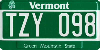 VT license plate TZY098