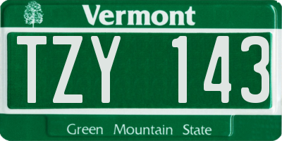 VT license plate TZY143