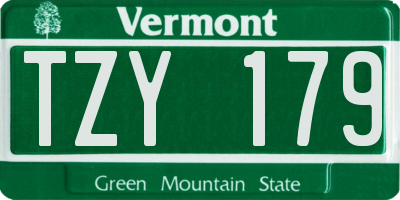 VT license plate TZY179