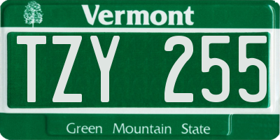 VT license plate TZY255