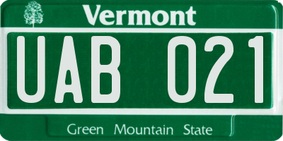 VT license plate UAB021