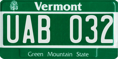 VT license plate UAB032