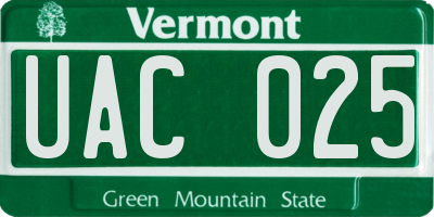 VT license plate UAC025