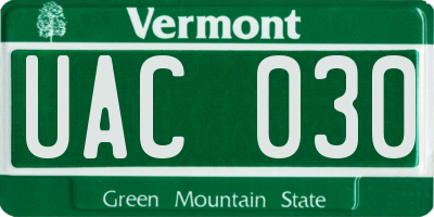 VT license plate UAC030