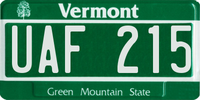 VT license plate UAF215