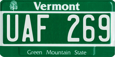 VT license plate UAF269