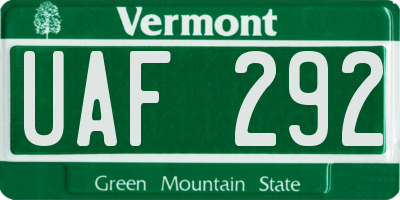 VT license plate UAF292
