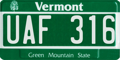 VT license plate UAF316