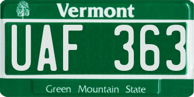 VT license plate UAF363