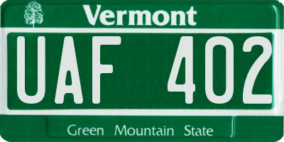 VT license plate UAF402