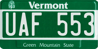 VT license plate UAF553