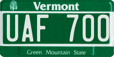 VT license plate UAF700