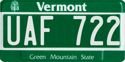 VT license plate UAF722