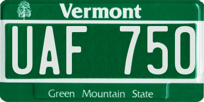 VT license plate UAF750