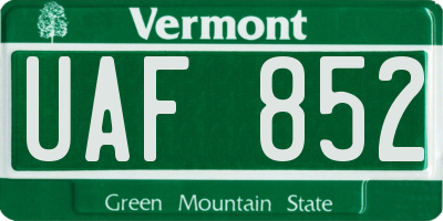 VT license plate UAF852