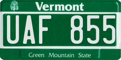 VT license plate UAF855