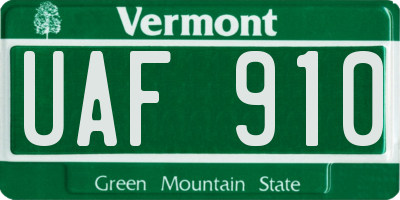VT license plate UAF910