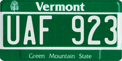 VT license plate UAF923