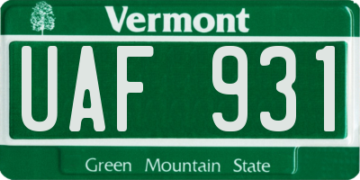 VT license plate UAF931