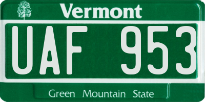 VT license plate UAF953