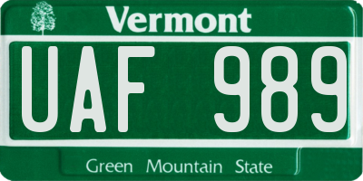 VT license plate UAF989