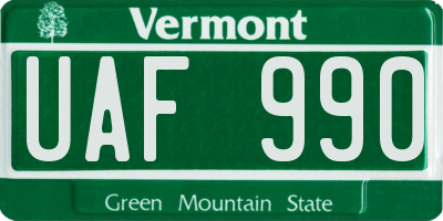 VT license plate UAF990