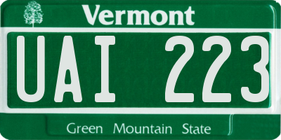 VT license plate UAI223