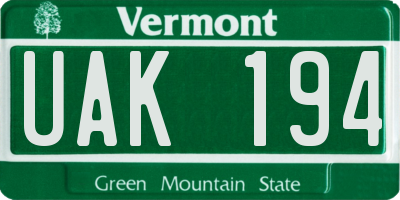 VT license plate UAK194