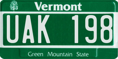VT license plate UAK198