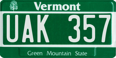 VT license plate UAK357