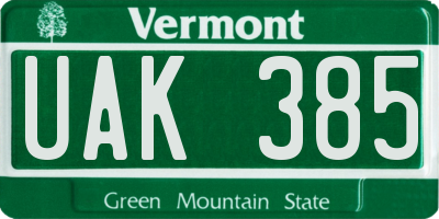 VT license plate UAK385